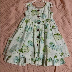 Floral Kids Dress - Green and Blue